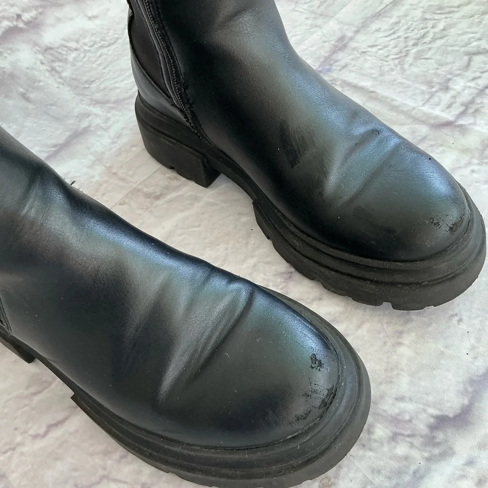 Zara Black Chunky Leather Boots Big Kids Size 32
